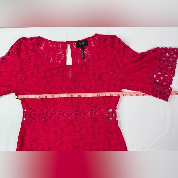 Laundry Shelli Segal Dress Pink Crochet Floral Knit Short Sleeve Sheath Size 6 - Picture 11 of 12